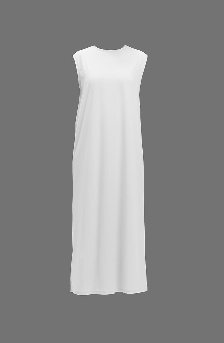 Kolsuz Uzun İçlik Elbise 6041-01 Beyaz | Sefamerve