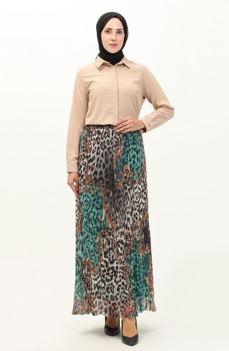 Empirme Pleated Skirt 0139-01 Mint Green Brown 0139-01