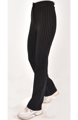 Çizgili Desenli Boru Paça Pantolon 6006-01 Siyah