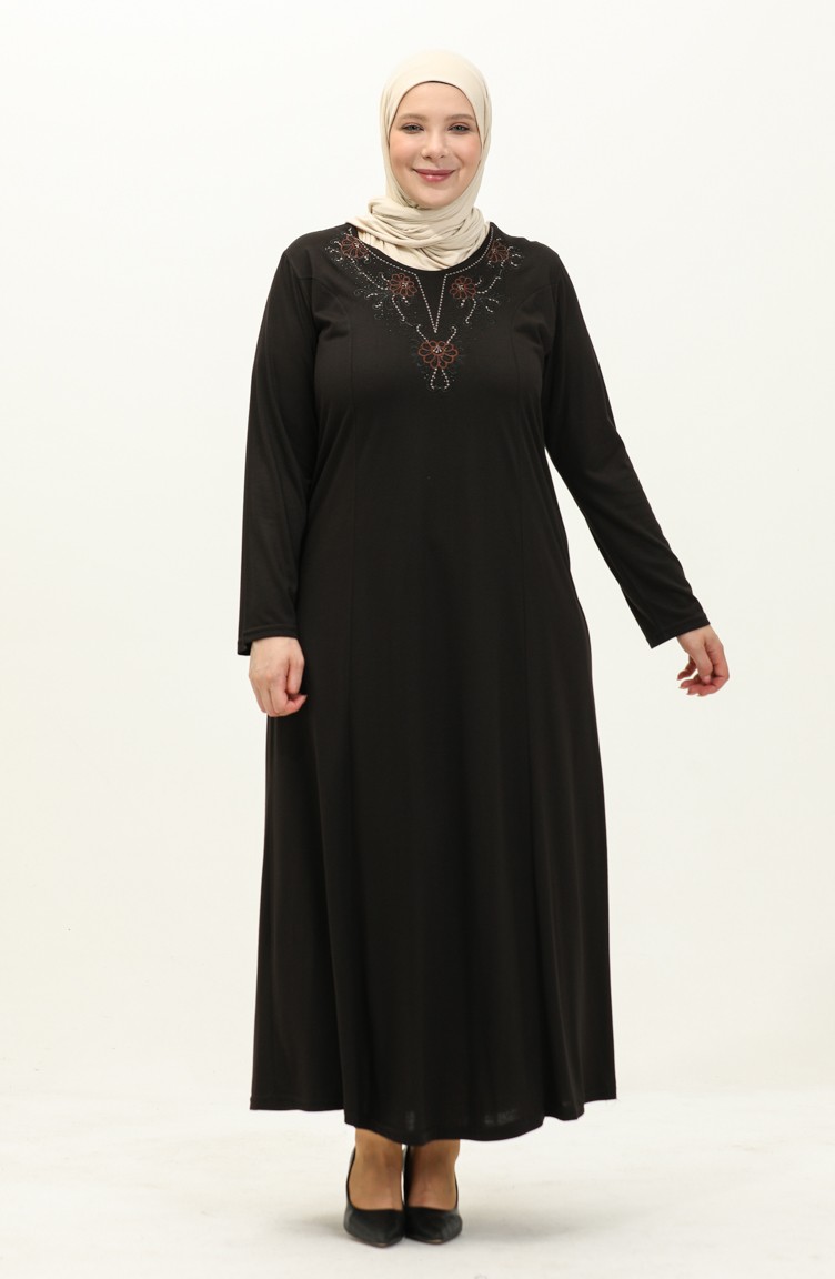 Büyük Beden Nakışlı Elbise 4952-01 Siyah | Sefamerve