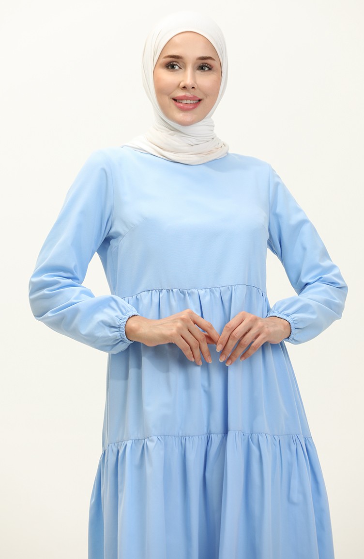 فستان بتصميم مُجتمع 1084-02 لون أزرق فاتح 1084-02 | Sefamerve