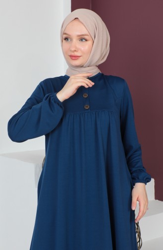 Yoke Button Detailed Dress 0705-04 İndigo 0705-04