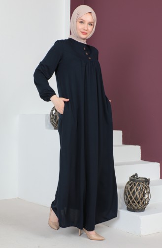 Yoke Button Detailed Dress 0705-07 Navy Blue 0705-07