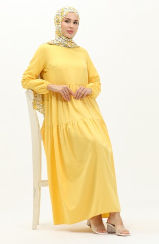 Büzgülü Elbise 1084-04 Sarı | Sefamerve