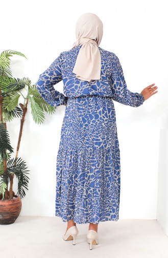Plus Size Patterned Viscose Dress 1825-01 Blue 1825-01
