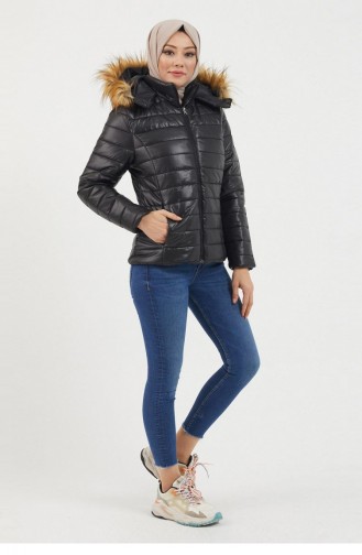 Hooded Short Quilted Coat Black 12262 14774