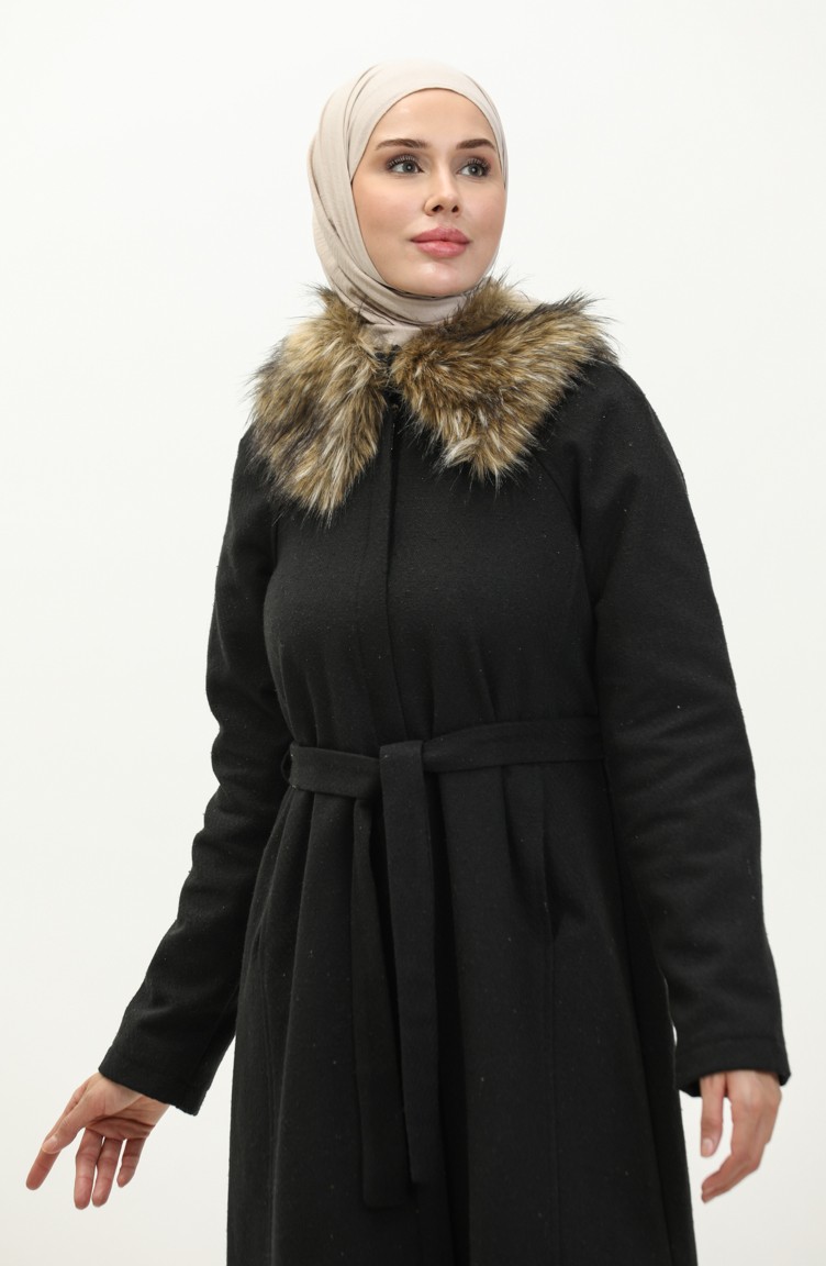 فيفيزا موبايل معطف مُبطن بالفرو بتصميم متعرج 6993-01 لون أسود 6993-01 |  Sefamerve