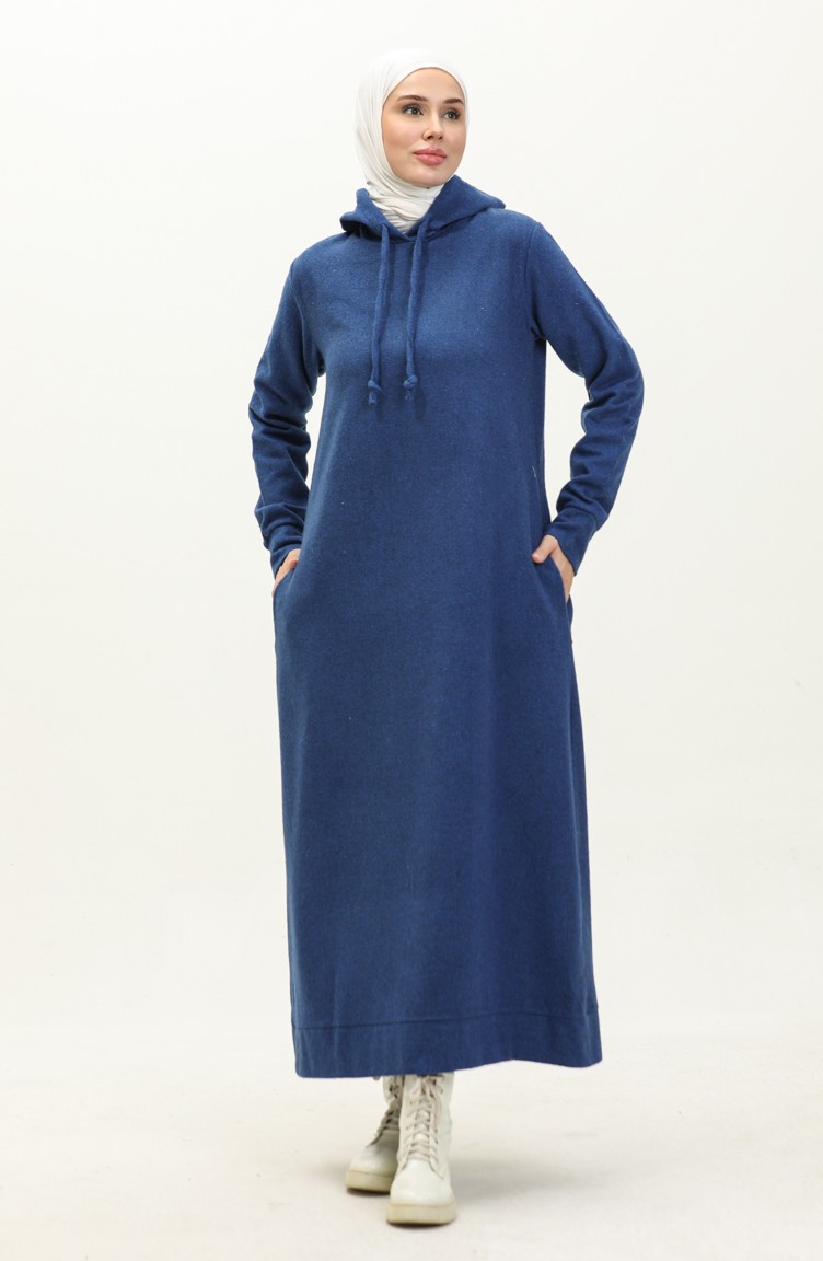 فستان شتوي بقبعة 0165-02 أزرق ملكي 0165-02 | Sefamerve