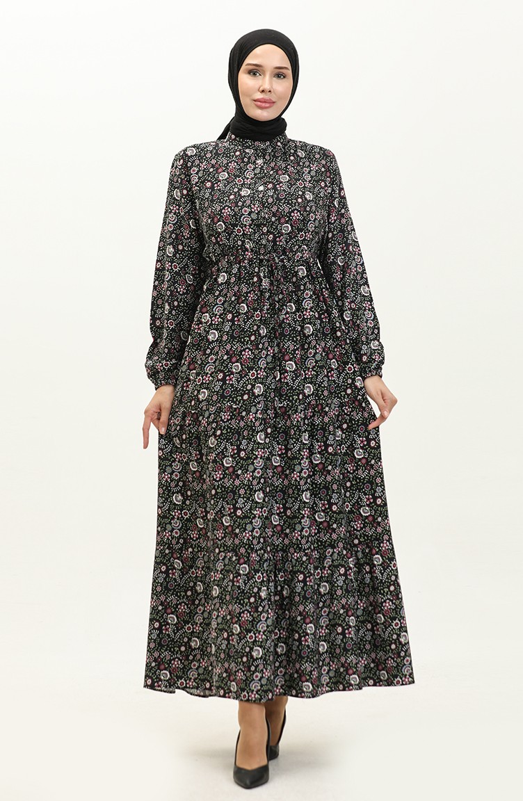 Viscose-jurk Met Patroon 0158-04 Zwart 0158-04 | Sefamerve