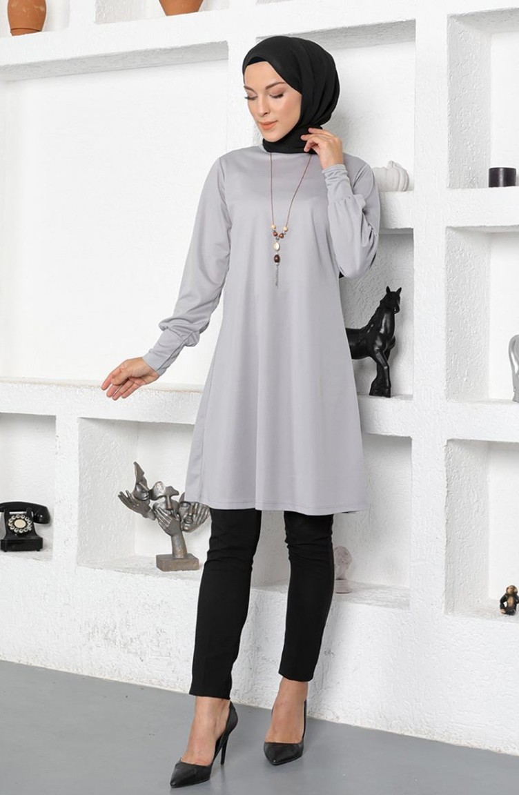 Halskette Detaillierte Hijab-Tunika Grau 2029MG.GRI | Sefamerve