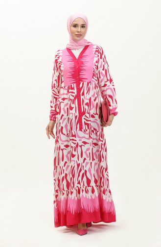 Patterned Viscose Dress 0187-02 Pink 0187-02