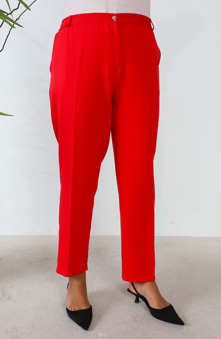 Büyük Beden Cepli Klasik Pantolon 3101-04 Kırmızı | Sefamerve