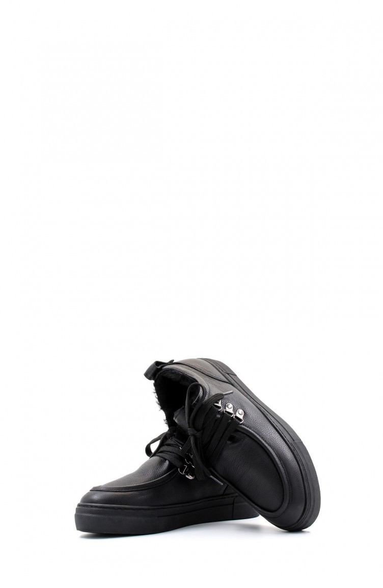 حذاء كاجوال نسائي جلد طبيعي وفرو 009Kza0155 1 أسود 009KZA0155-1.Sıyah |  Sefamerve