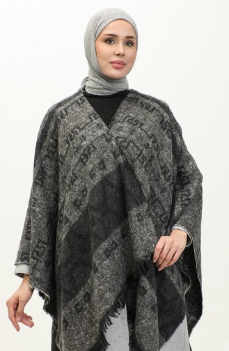Ethnic Patterned Poncho 2040-01 Gray Smoked 2040-01
