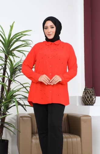 Vêtements Hijab Pour Femmes Tunique Grande Taille Chemise Pierre Bakili 8707 Orange 8707.TURUNCU