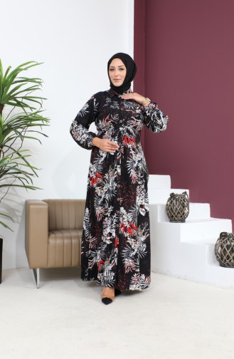 Damen Plus Size Sommerkleid Plus Hijab Kleidung Langes Kleid 8751S1 Schwarz 8751s1.siyah