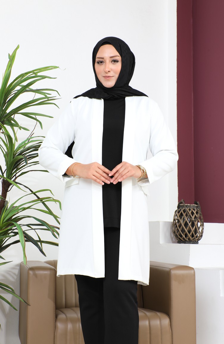Blazer Große Größe Damen Jacke Hijab Kleidung Blazer Jacke 8795 Ecru  8795.Ekru | Sefamerve