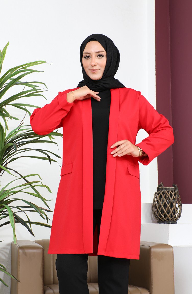 Blazer Grande Taille Veste Femme Hijab Vêtements Blazer Veste 8795 Rouge  8795.Kırmızı | Sefamerve