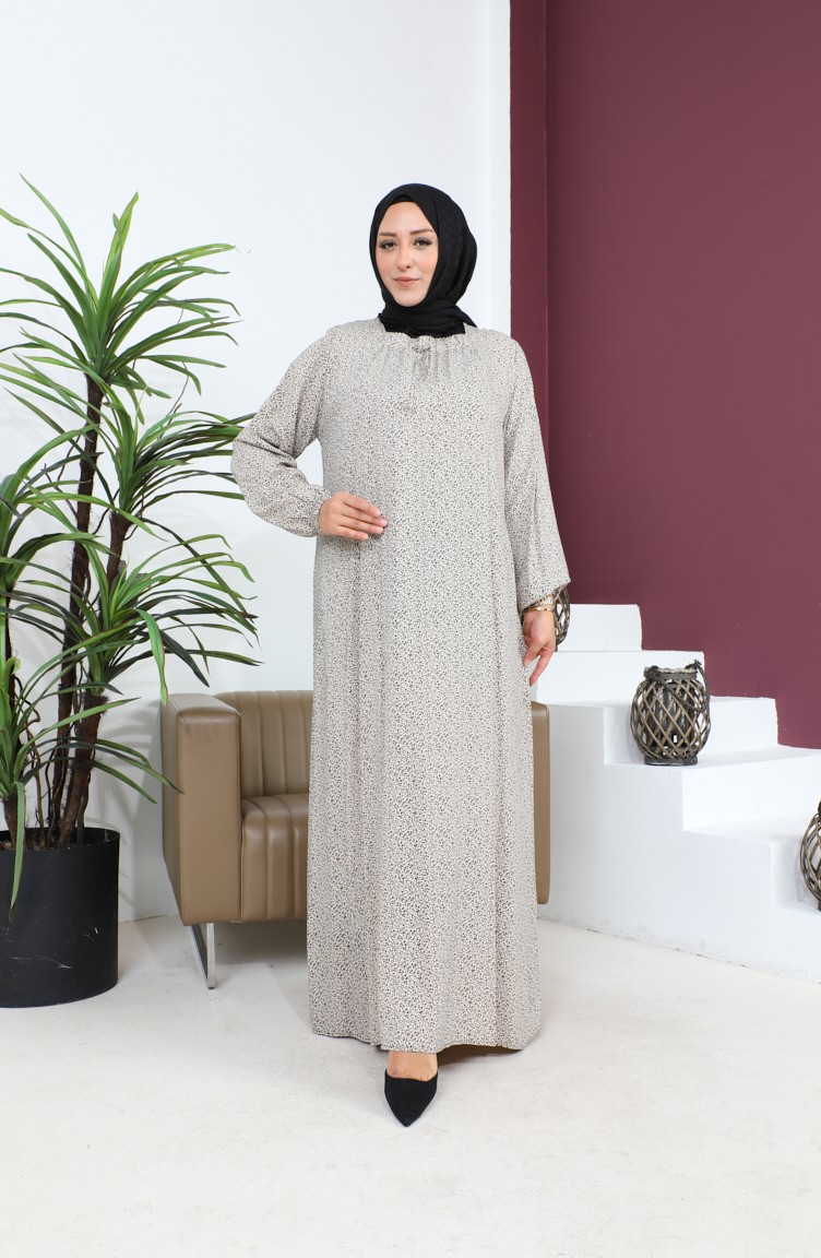 Kadin Buyuk Beden Çıtır Desen Uzun Anne Günlük Elbise 8408 4 Taş | Sefamerve