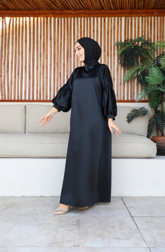فستان ستان بأكمام واسعة 0193-02 لون أسود 0193-02