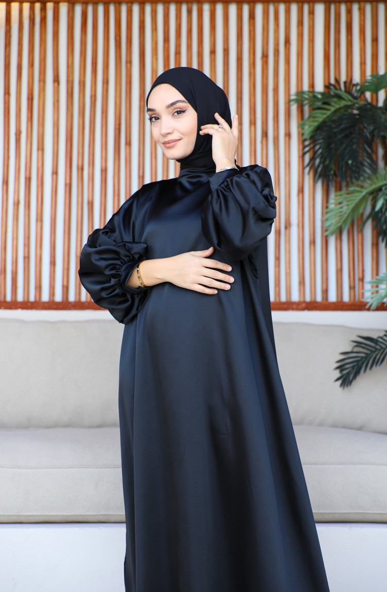 فستان ستان بأكمام واسعة 0193-02 لون أسود 0193-02 | Sefamerve
