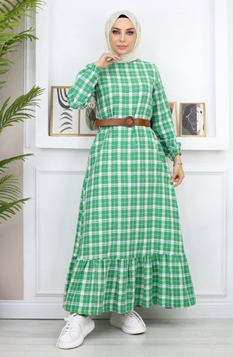 Fırfırlı Tesettür Elbise Yeşil 19165 | Sefamerve