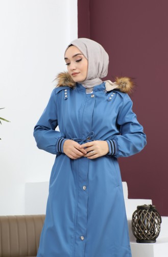 Plus Size Hooded Ribbed Coat Blue 15500 14837