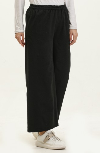 wide Leg Trousers with Elastic waist 6108-05 Black 6108-05