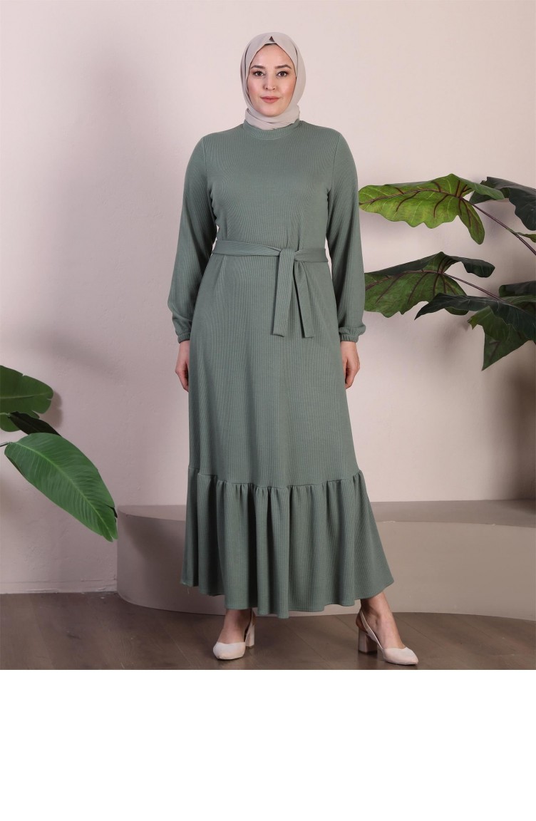Kadin Hakim Yaka Buyuk Beden Elbise Tesettur Triko Elbise Su Yeşili |  Sefamerve