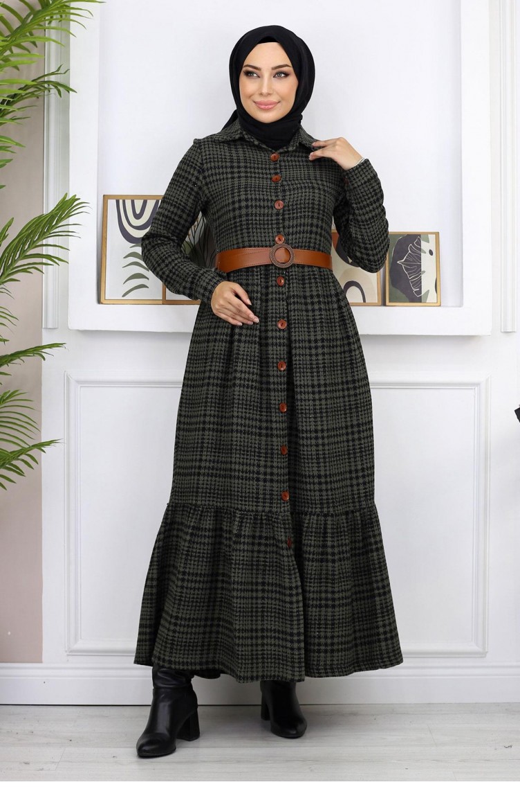 Knopfdetailliertes Chanel-Kleid Khaki 19164 14974 | Sefamerve