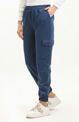 Women`s Elastic Waist Cargo Pocket Trousers Brc1401 1401-03 Navy Blue 1401-03
