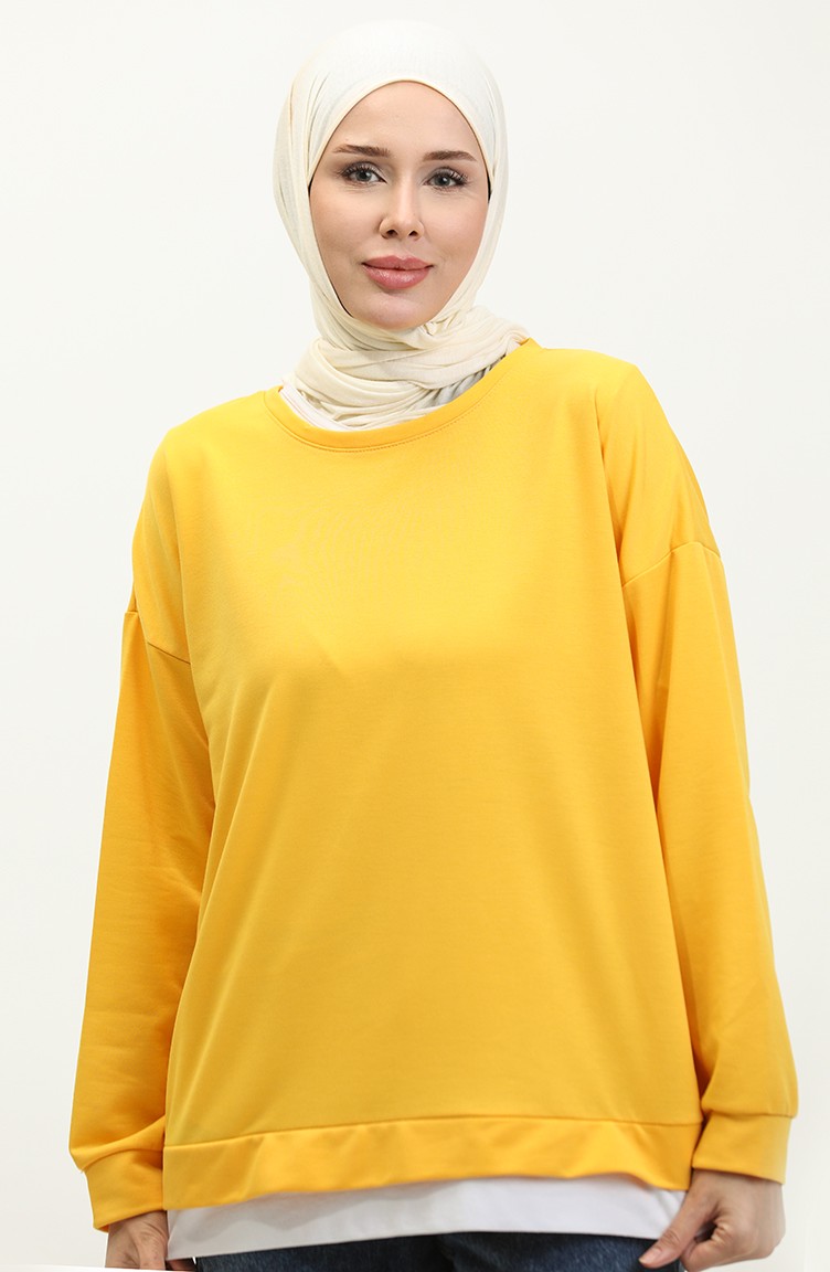 Kadın Eteği Garnili Sweatshirt 1702-05 Sarı | Sefamerve