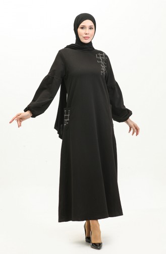 Balloon Sleeve Stoned Hijab Dress Brc1001 11001-01 Black 11001-01