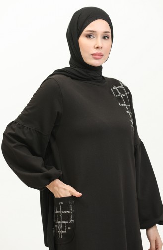 Balloon Sleeve Stoned Hijab Dress Brc1001 11001-01 Black 11001-01