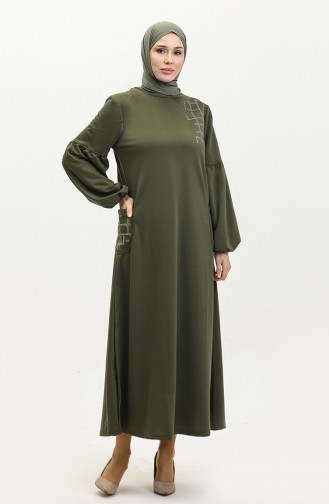 Hijab-Kleid Mit Ballonärmeln In Steinoptik Brc1001 11001-05 Khaki 11001-05