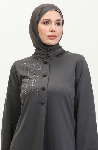 Doppelter Hijab-Anzug Mit Steindetail 8071-1 80711-01 Geräuchert 80711-01