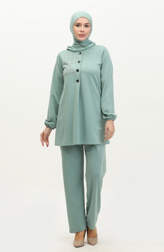 Doppelter Hijab-Anzug Mit Steindetail 8071-1 80711-03 Mintgrün 80711-03