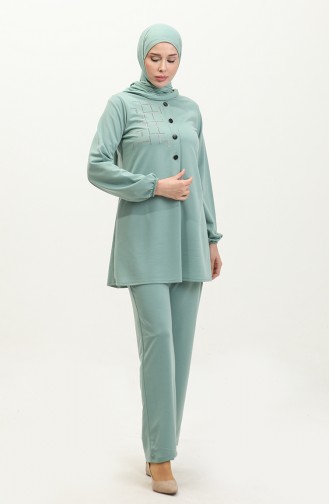 Doppelter Hijab-Anzug Mit Steindetail 8071-1 80711-03 Mintgrün 80711-03