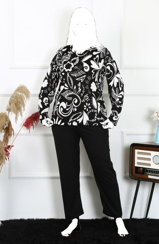 Akbeniz Damen-Pyjama-Set 202217 Aus Gekämmter Baumwolle In Übergröße Mit Langen Ärmeln 4254