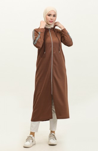 Front Zippered Hooded Sports Abaya BTS0008 0008-01 Brown 0008-01