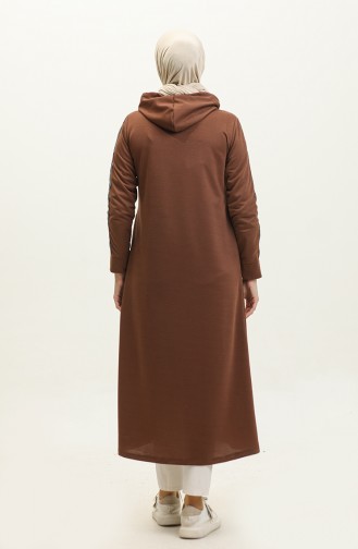 Front Zippered Hooded Sports Abaya BTS0008 0008-01 Brown 0008-01