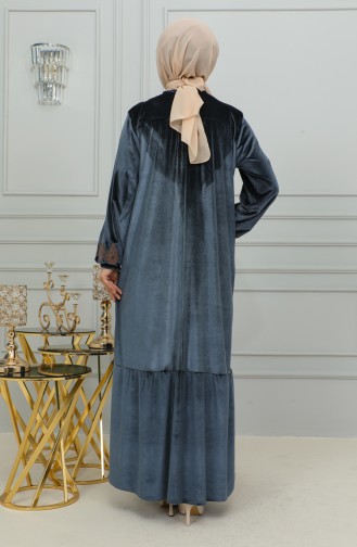 Plus Size Embroidered Velvet Dress 24k9068-04 Gray 24K9068-04