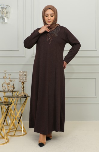 Plus Size Embroidered Viscose Dress 4879-04 Brown 4879-04