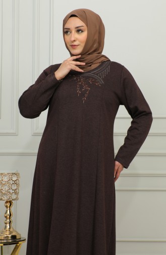 Plus Size Embroidered Viscose Dress 4879-04 Brown 4879-04
