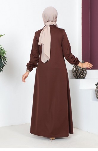 2049Mg Pleated Abaya With Gathered Sleeves Brown 7353
