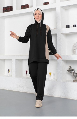 2048Mg Oversize Double Knitted Tracksuit Set Black 9054