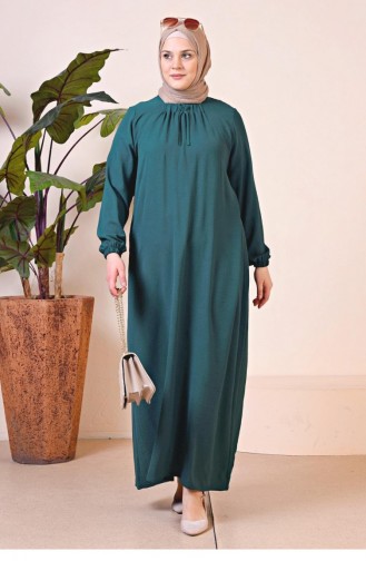 فستان أيروبين طويل للأم مقاس كبير للنساء 8408 1 أخضر زمردي 8408-1.ZÜMRÜT YEŞİLİ
