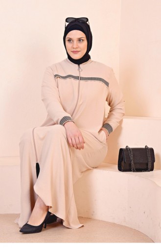 Große Aerobin-Abaya Mit Reißverschluss Für Damen Sport-Hijab-Kleidung Übergröße 8710 Stein 8710.Taş