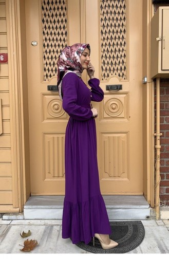 0220Sgs Robe Hijab Détail Ceinture Violet 5764