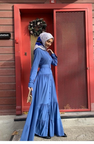 0222Sgs Buttoned Hijab Dress Indigo 5771